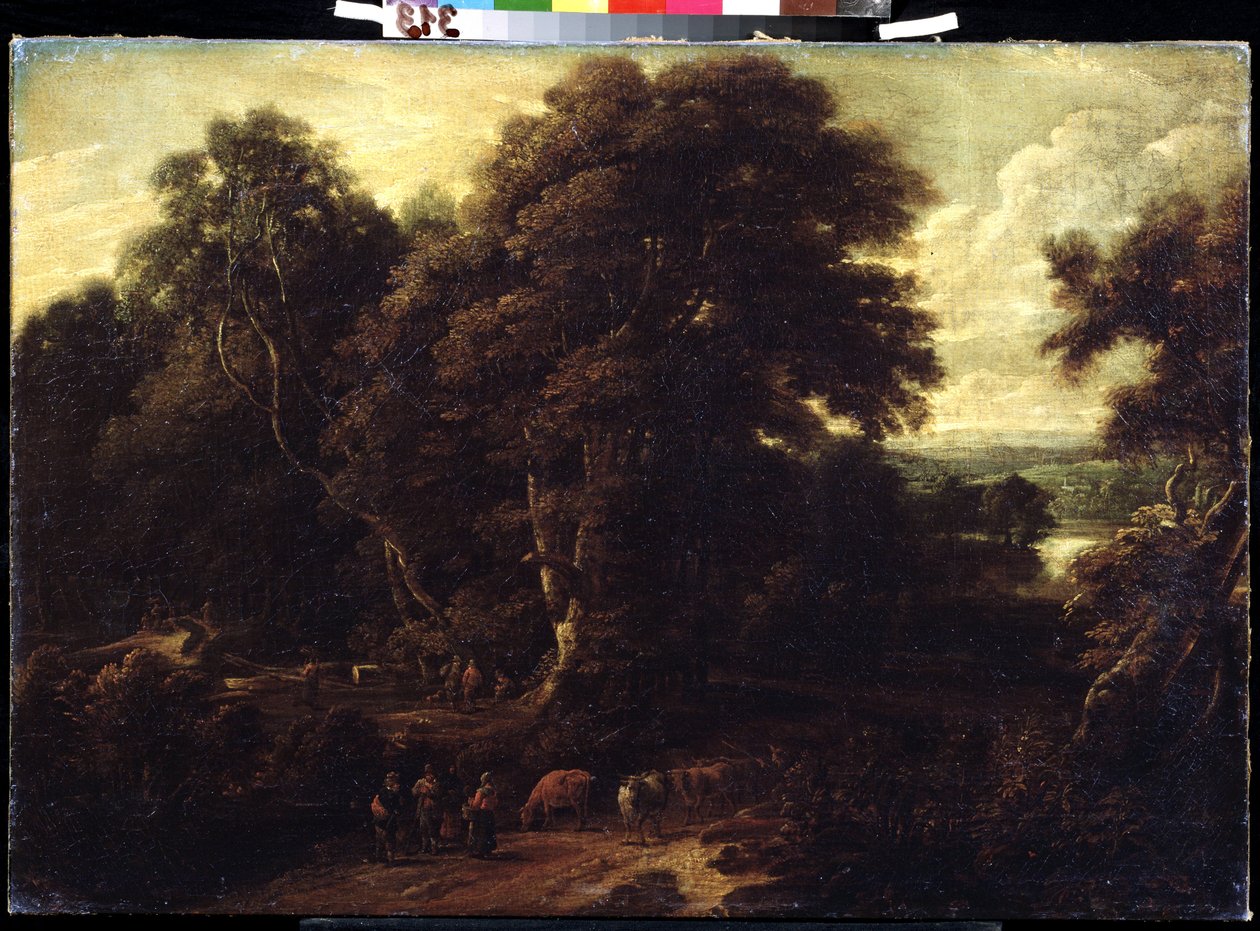 Constantinus Cornelis Huysmans (1648-1727) Puşkin Müzesi, Moskova ""İnek Sürüsü ile Flandre Manzarası" tablosu by Cornelis Huysmans