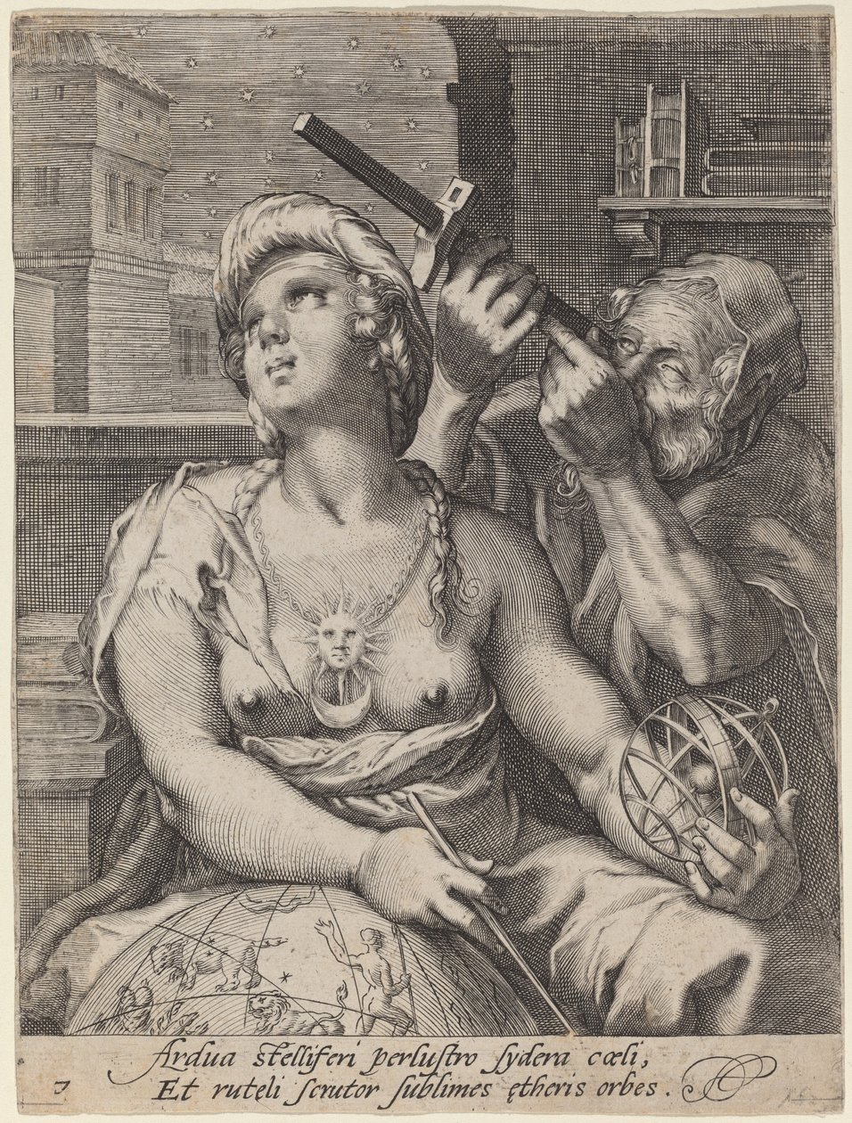 Astronomi by Cornelis Jacobsz Drebbel, after Hendrik Goltzius
