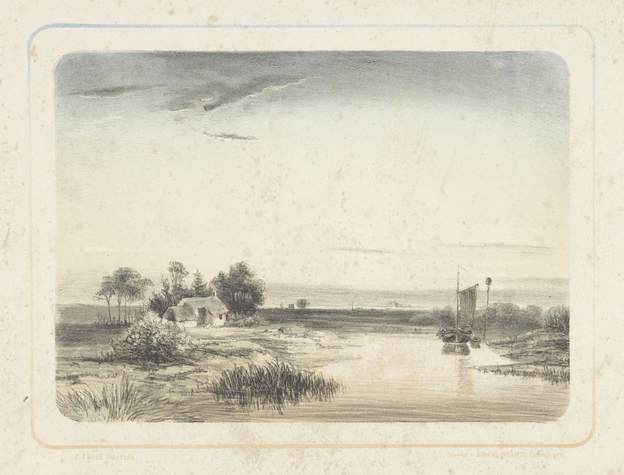 Ev ve yelkenli nehir manzarası Altı manzara (dizi başlığı) by Cornelis Jan Bolt