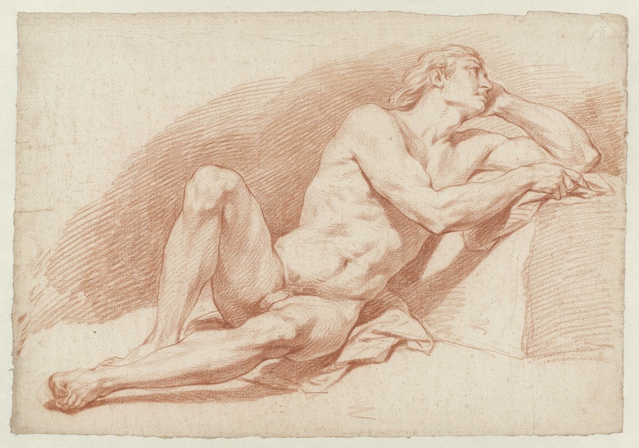 Oturan, destekleyici erkek çıplak by Cornelis Joseph d
