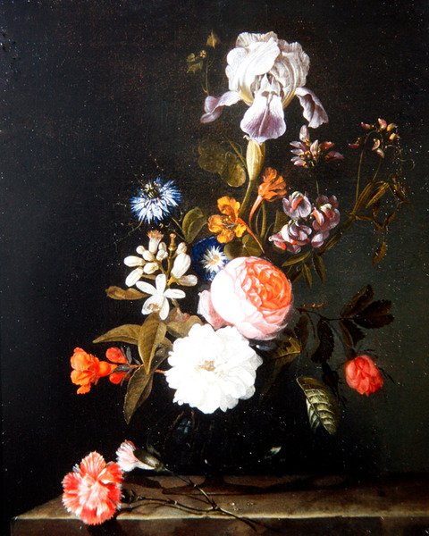 Bir Çıkıntıya Dayanan Vazoda Çiçeklerden Bir Natürmort (panelde yağlı boya) by Cornelis Kick