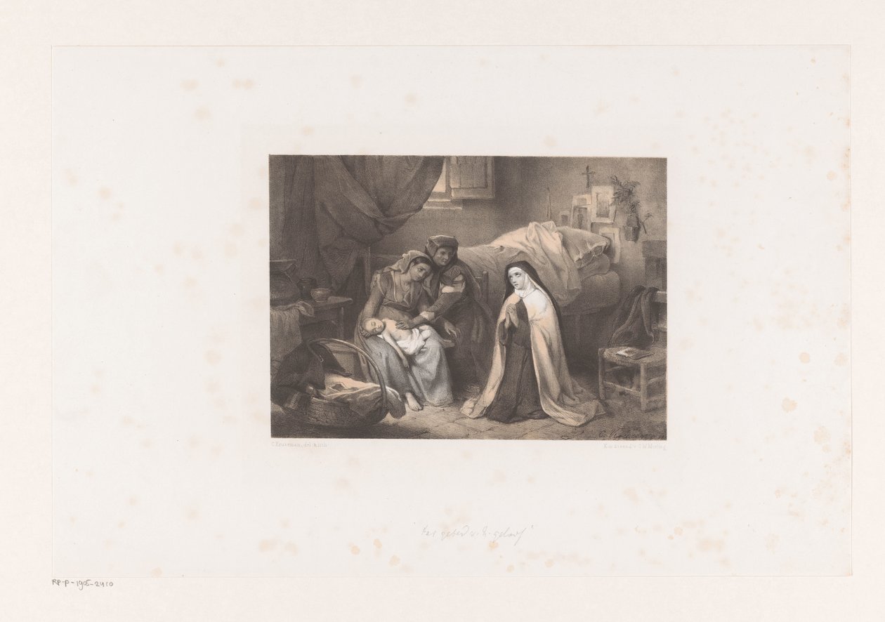 Hasta çocukla dua eden rahibe by Cornelis Kruseman