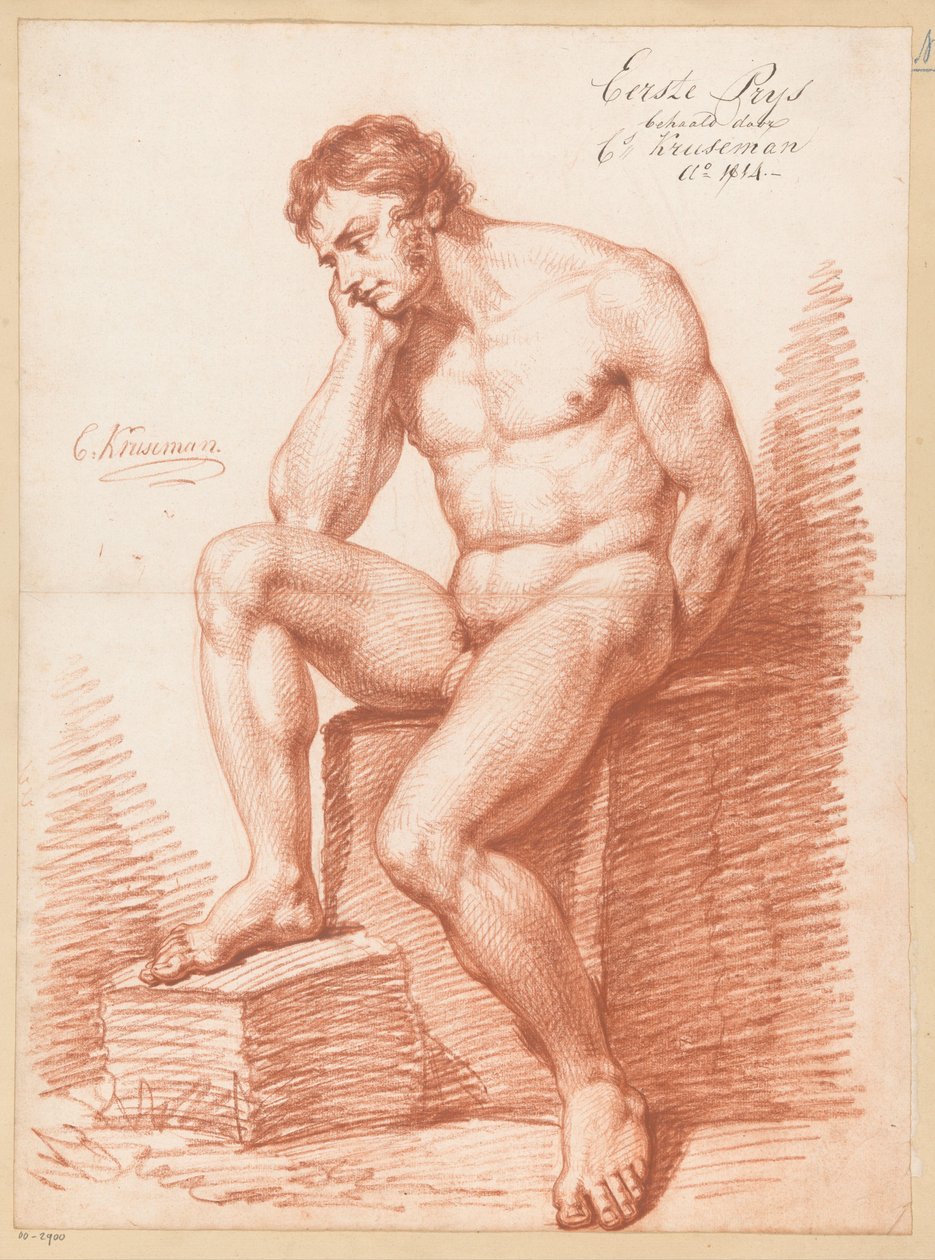 Oturan Erkek Çıplak, Önden Görünüm (1. Ödül 1814) by Cornelis Kruseman