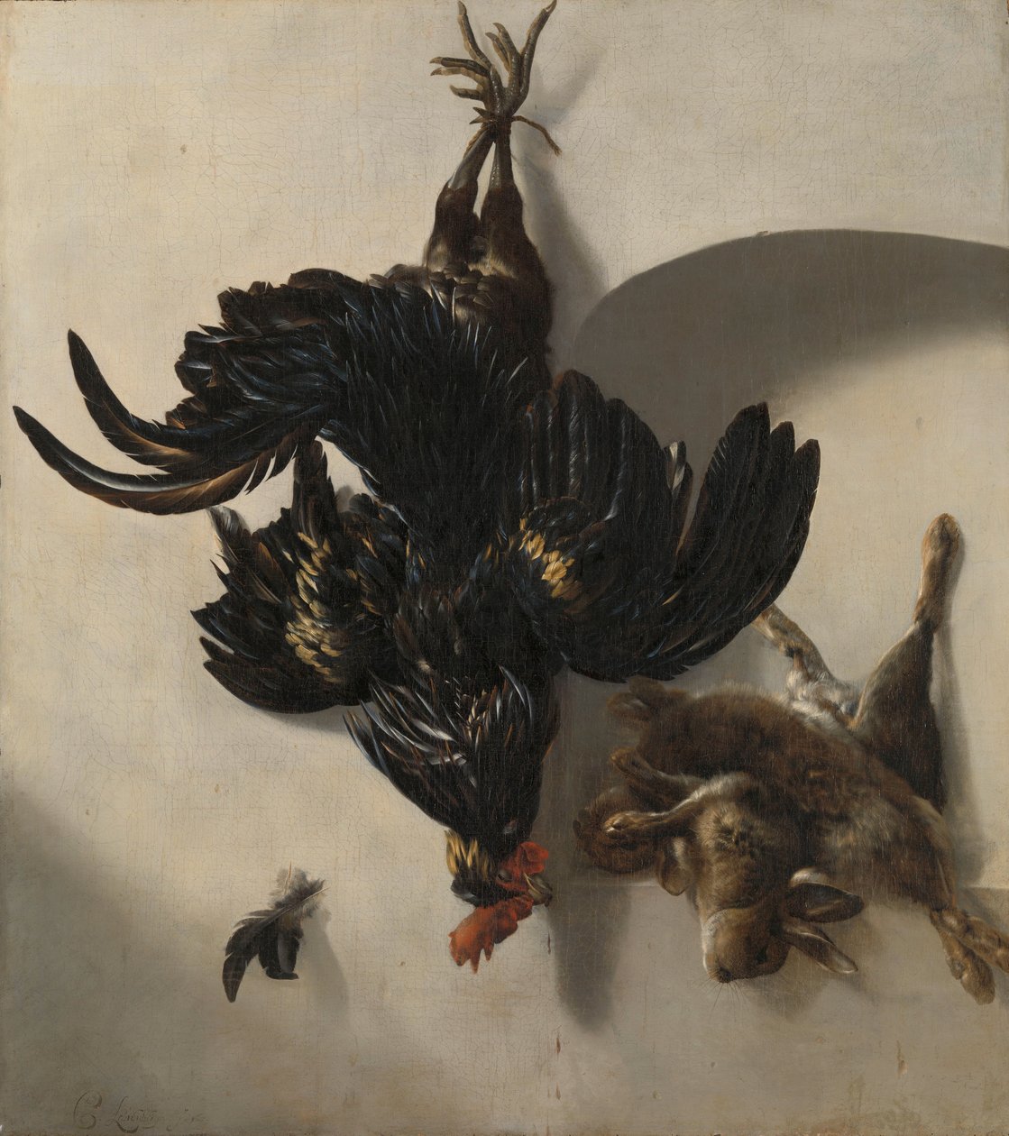 Siyah Horoz ve iki Tavşan ile Natürmort by Cornelis Lelienbergh