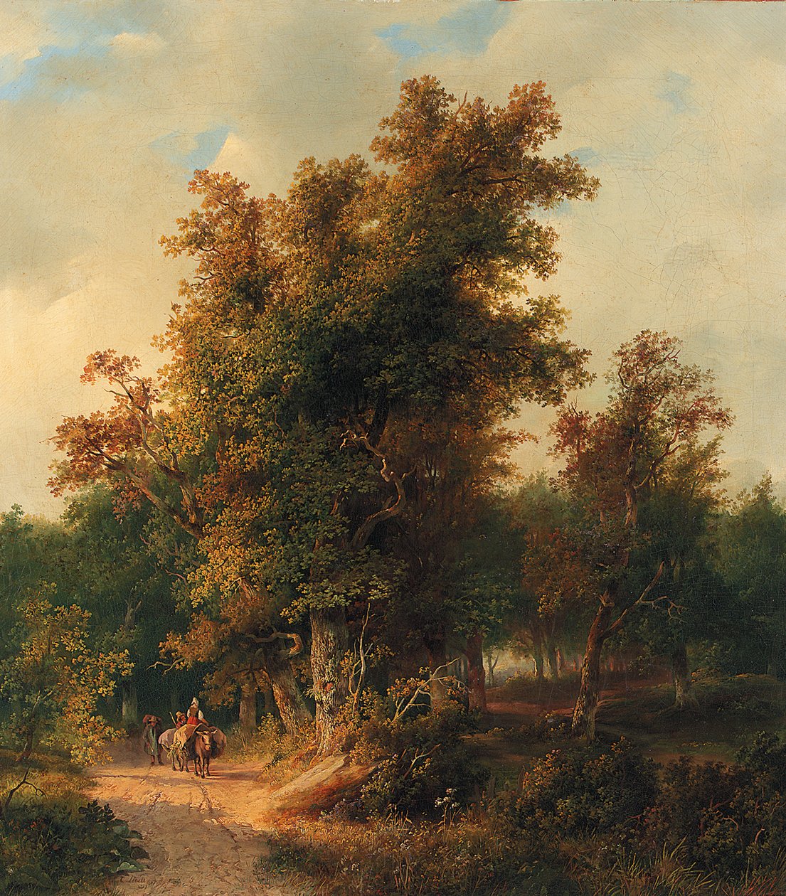 Kumlu bir yolda gezginlerin olduğu ormanlık bir manzara by Cornelis Lieste