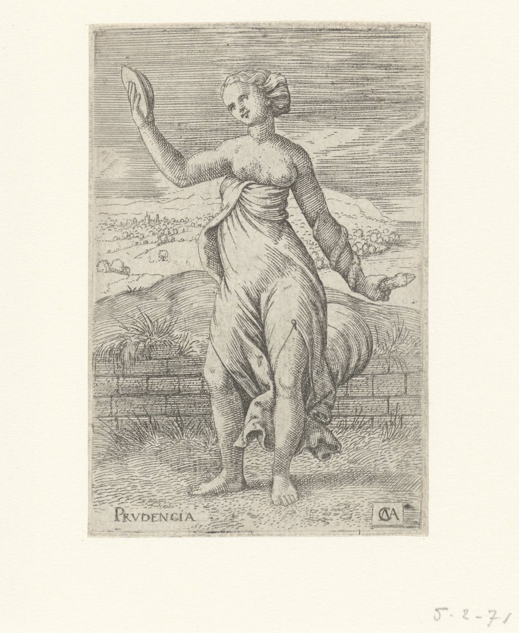 Dikkat Prudencia (nesne üzerindeki başlık) Erdemler (dizi adı) by Cornelis Massijs