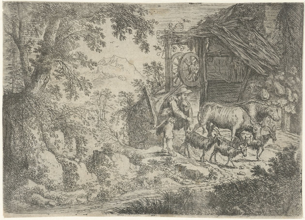 Keçi ve inek ile çoban by Cornelis Matthieu