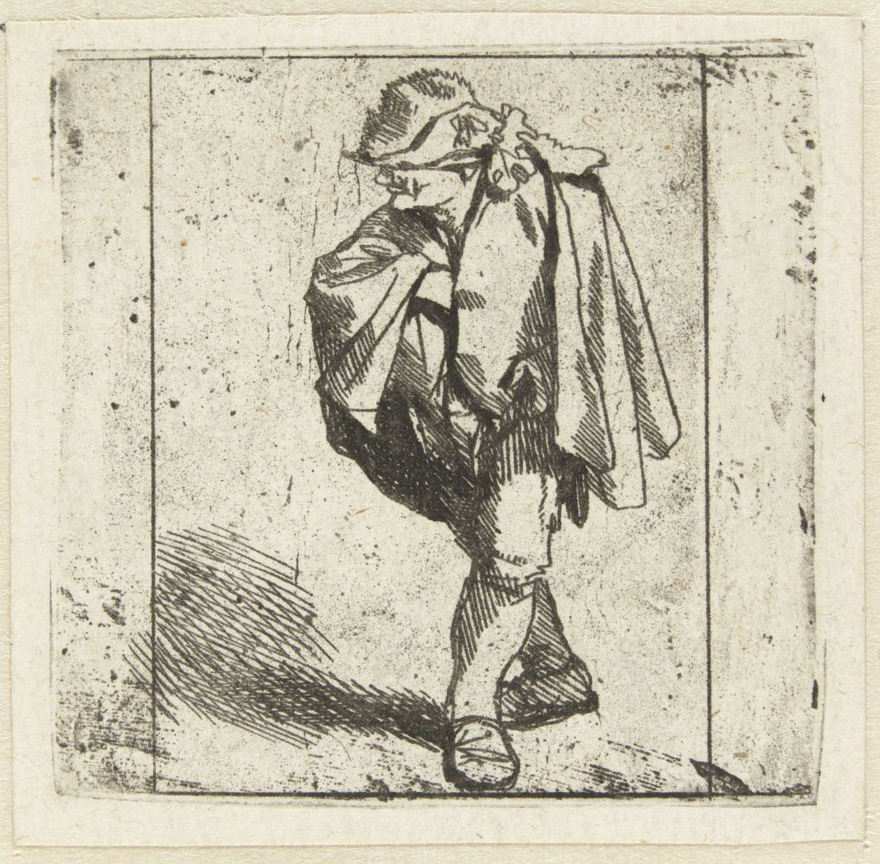 Sağ eli göğsünde duran adam pelerinine sıkışmış by Cornelis Pietersz. Bega