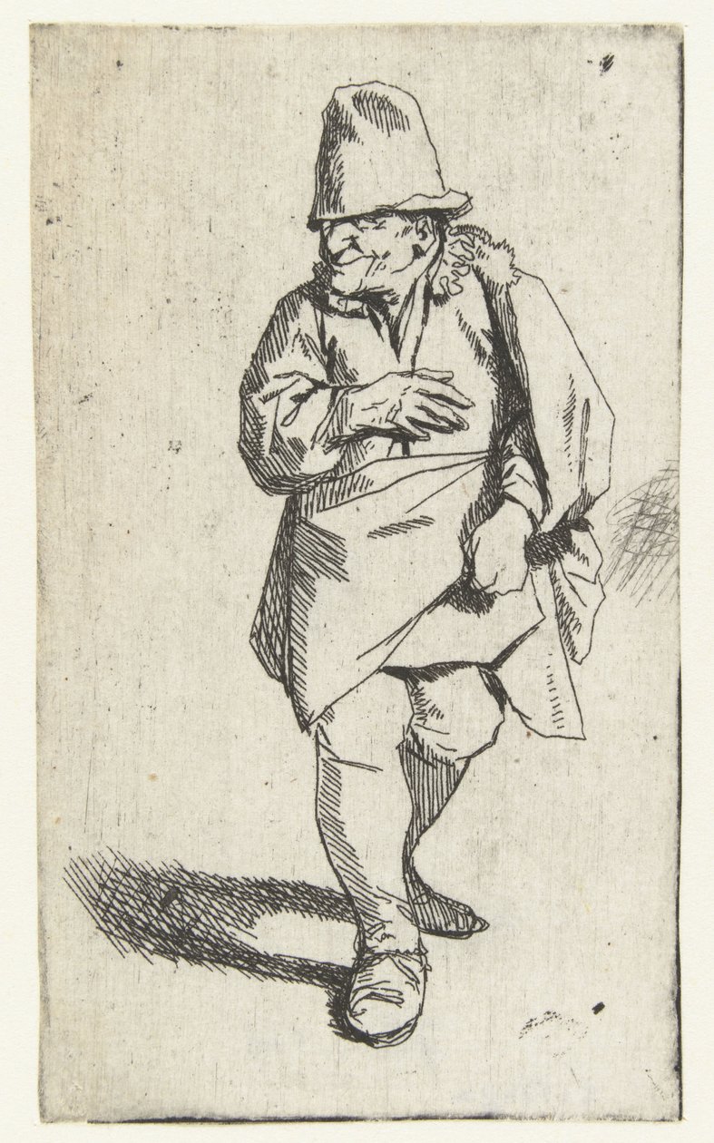 Silindir şapkalı veya şapkalı duran adam, sağ eli göğsünün önünde by Cornelis Pietersz. Bega