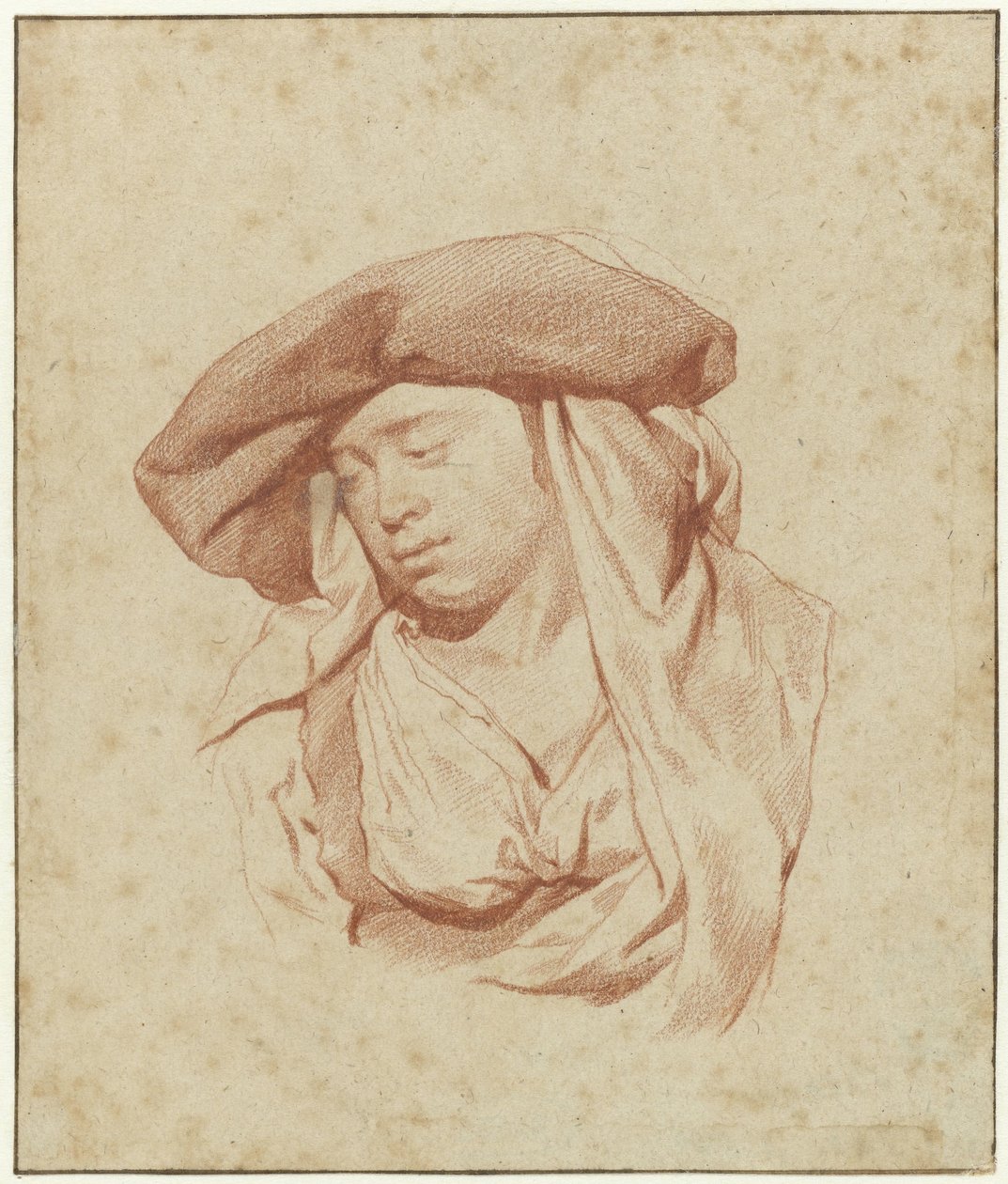 Bir Kadının Çalışması, Göğüs Uzunluğu, Hafifçe Sola Bakarak ve Aşağı Bakarak by Cornelis Pietersz. Bega