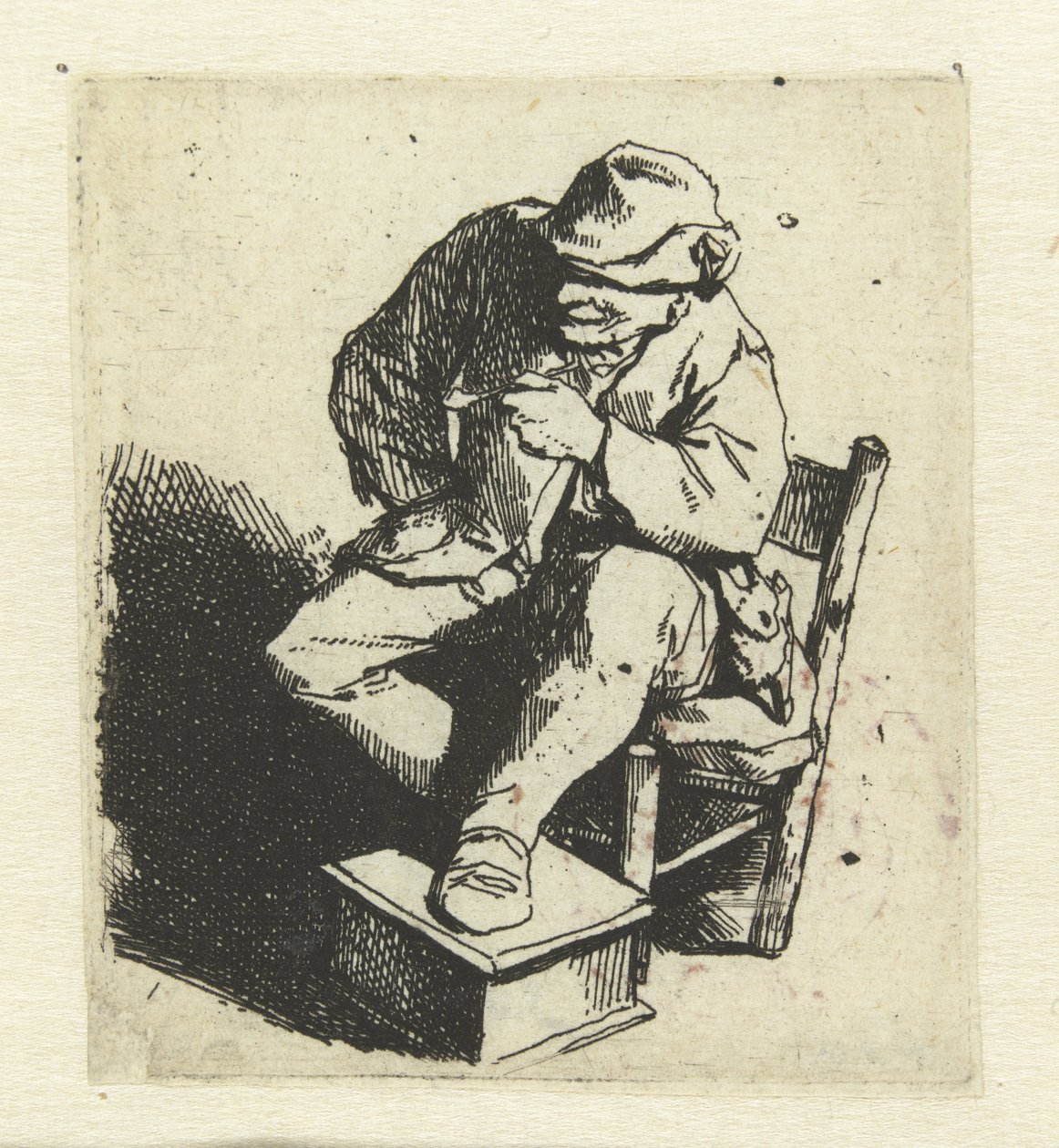 Sol elinde boru ile oturan çiftçi by Cornelis Pietersz. Bega