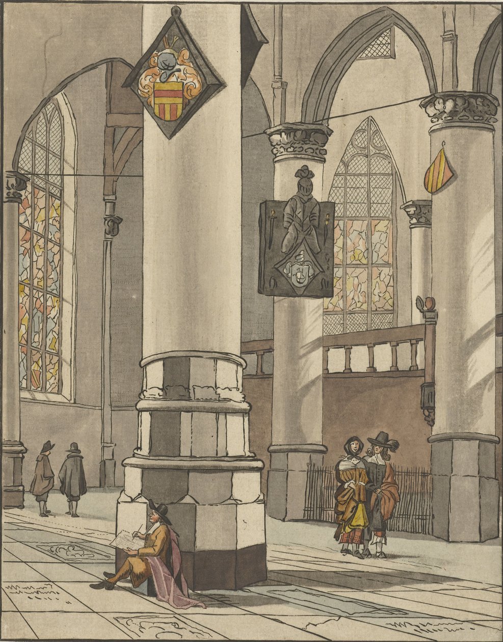 Kerkinterieur by Cornelis Ploos van Amstel (signed by artist)