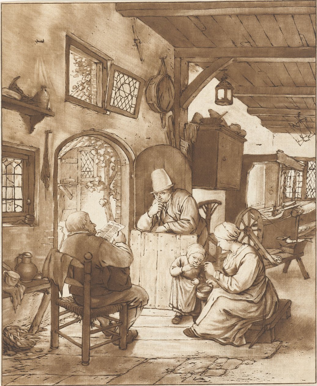 İç mekanda gazete okuyucusu by Cornelis Ploos van Amstel (signed by artist)