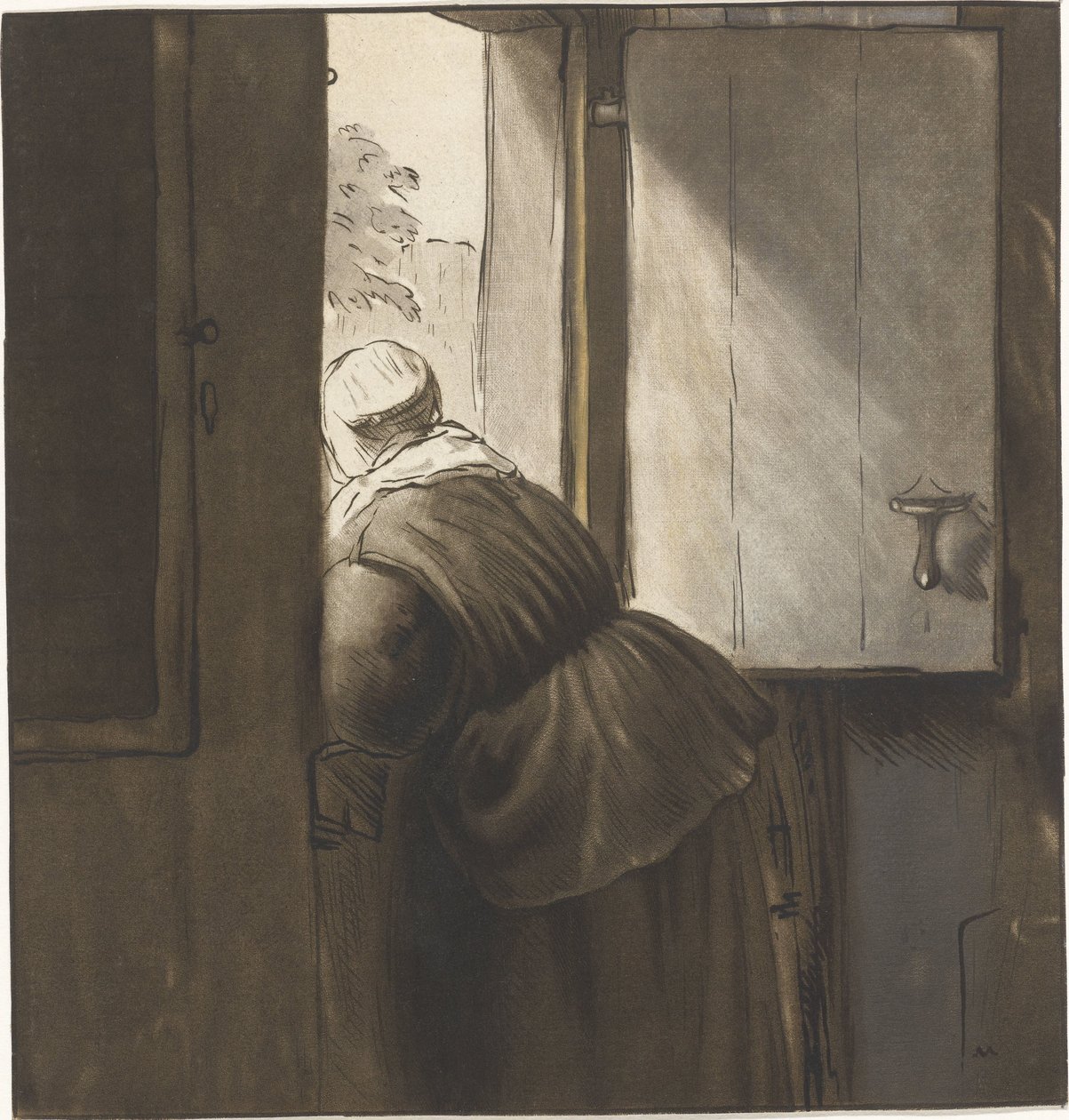Alt kapıya yaslanmış kadın by Cornelis Ploos van Amstel (signed by artist)