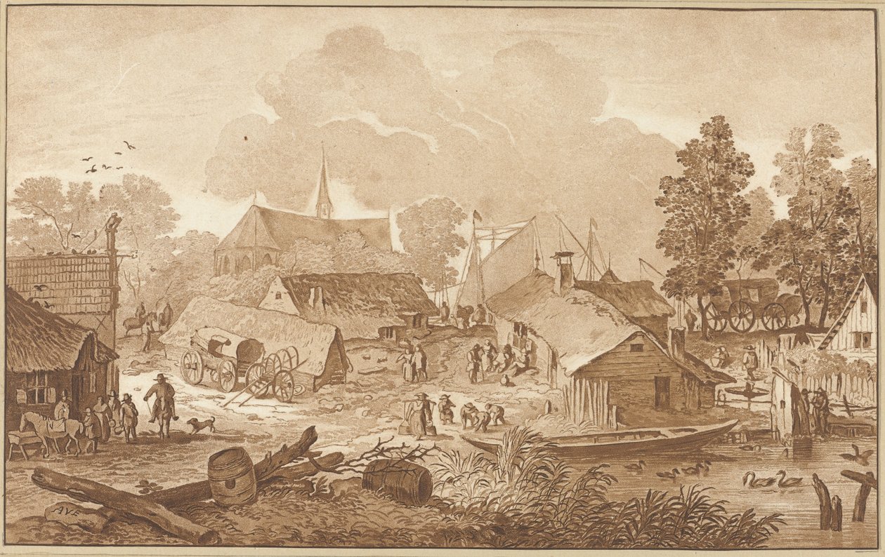 Gölet ile köy manzarası by Cornelis Ploos van Amstel