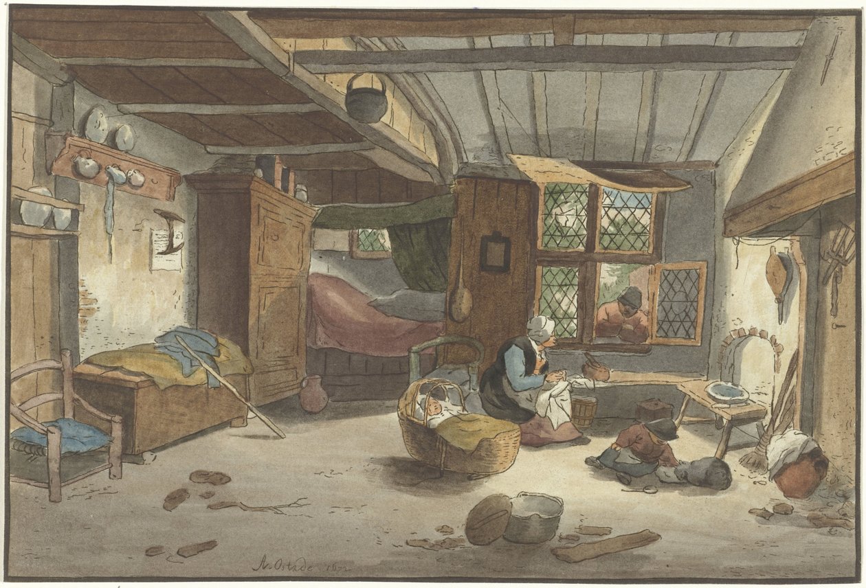 Kadın beşik ile iç by Cornelis Ploos van Amstel
