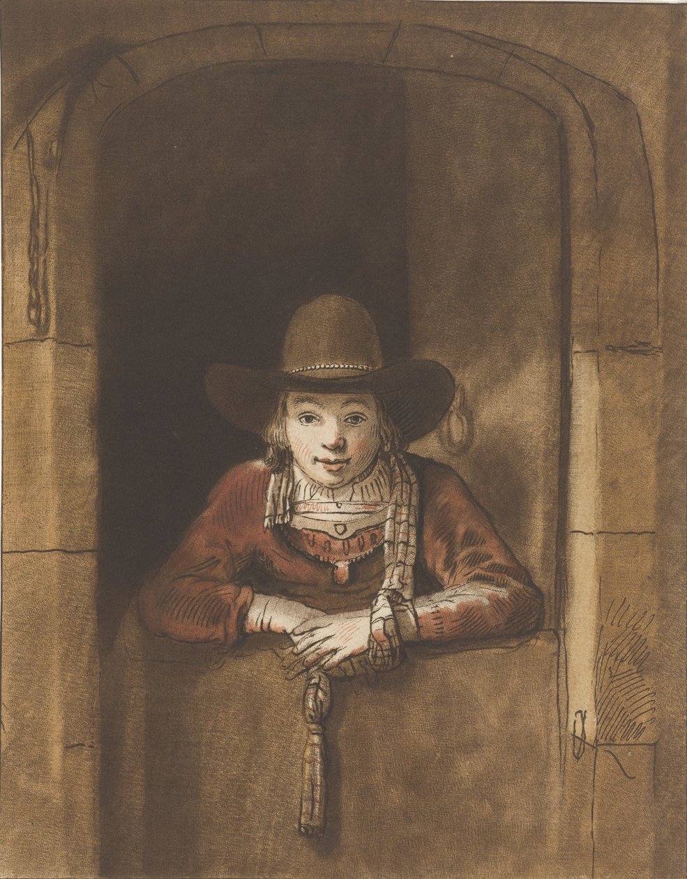 Bir alt kapıya yaslanmış çocuk by Cornelis Ploos van Amstel