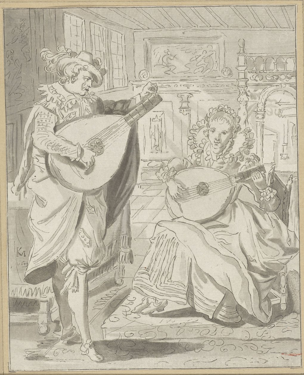 Beyefendi ve hanımefendi oynayan ud by Cornelis Ploos van Amstel