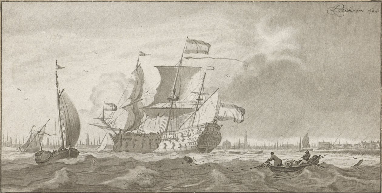 IJ üzerinde savaş gemisi by Cornelis Ploos van Amstel