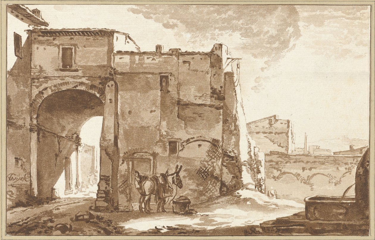 Gezgin ve katır ile kapı by Cornelis Ploos van Amstel