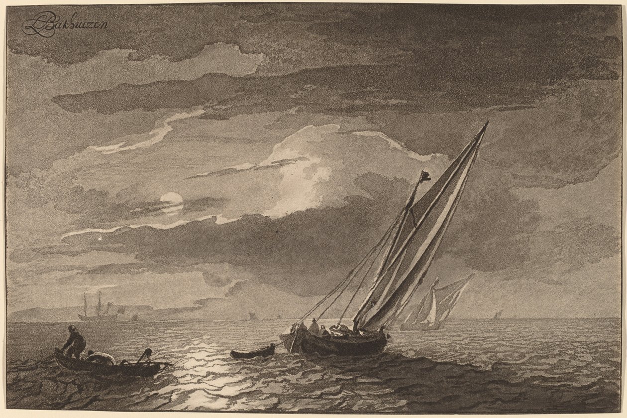 Dolunay ile deniz manzarası by Cornelis Ploos van Amstel