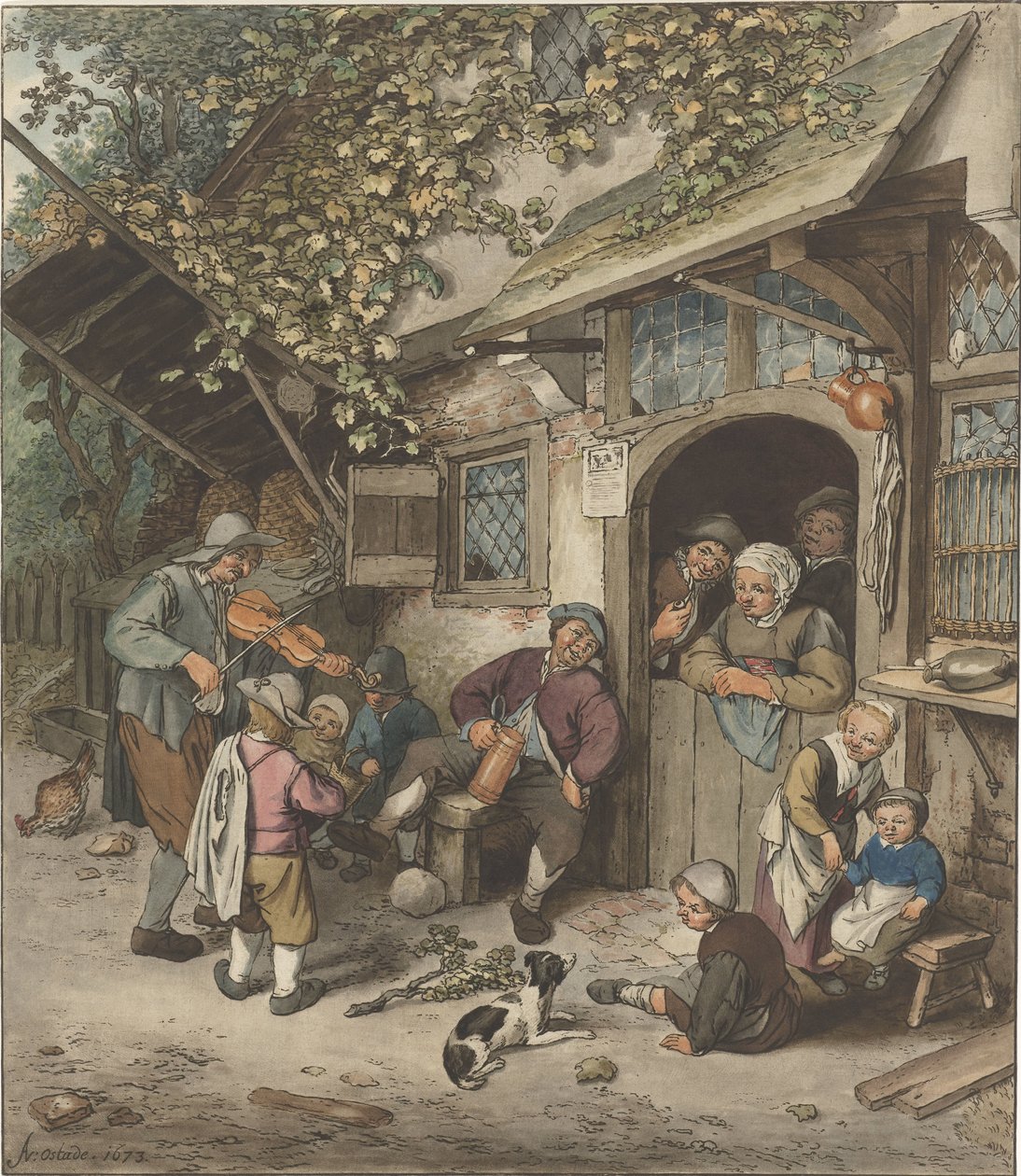 Bir hanın önünde kemancı by Cornelis Ploos van Amstel