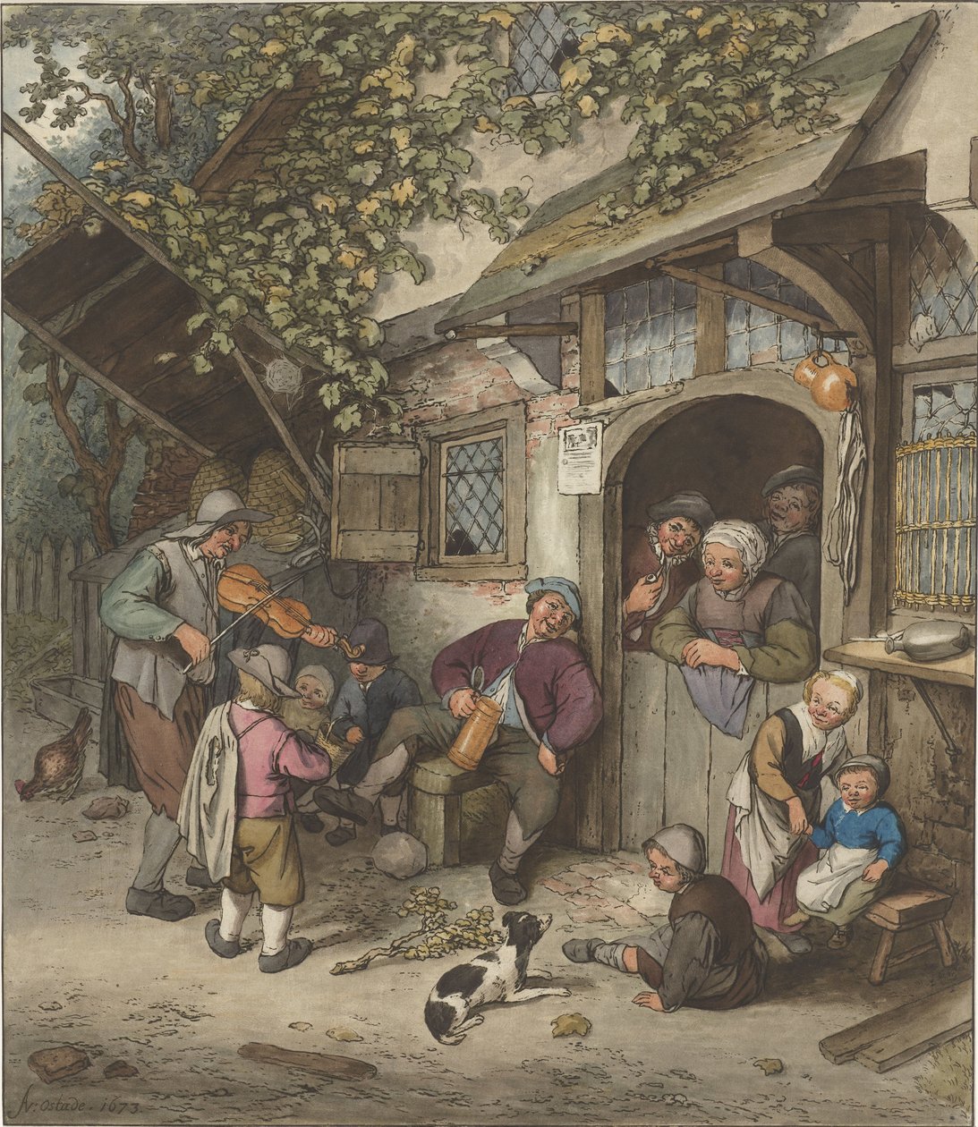 Bir hanın önünde kemancı by Cornelis Ploos van Amstel