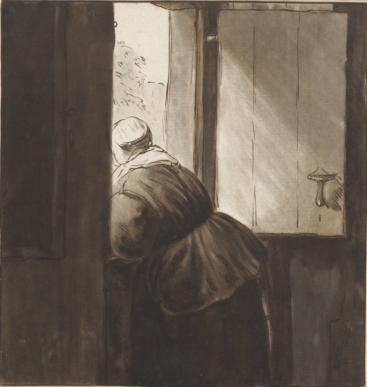 Alt kapıya yaslanmış kadın by Cornelis Ploos van Amstel