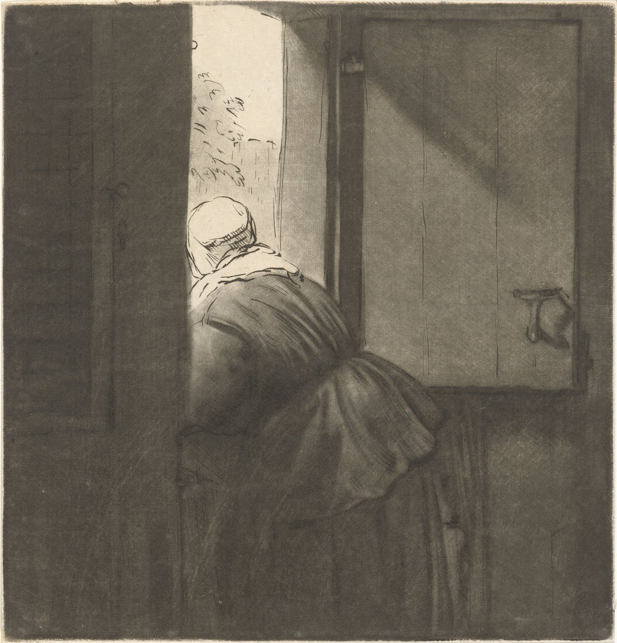 Alt kapıya yaslanmış kadın by Cornelis Ploos van Amstel
