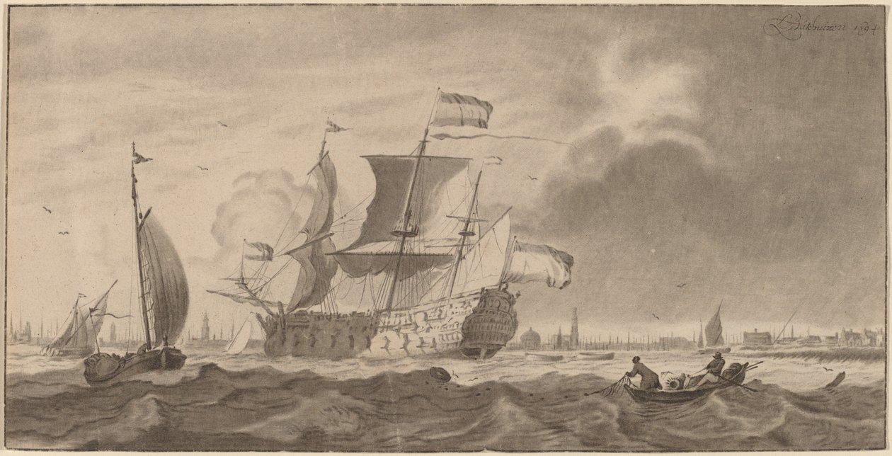 Y'deki Savaş Gemisi, 1768 by Cornelis Ploos van Amstel