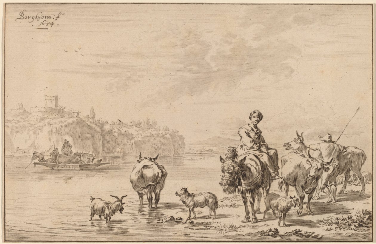 bir katır üzerinde oturan kadın by Cornelis Ploos van Amstel