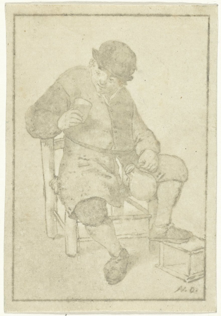 Sürahi ile oturan çiftçi by Cornelis Ploos van Amstel