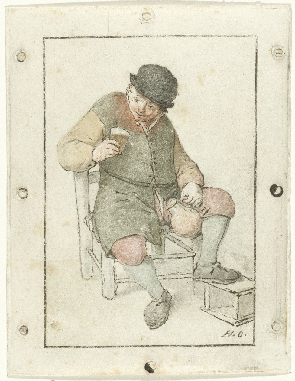 Sürahi ile oturan çiftçi by Cornelis Ploos van Amstel