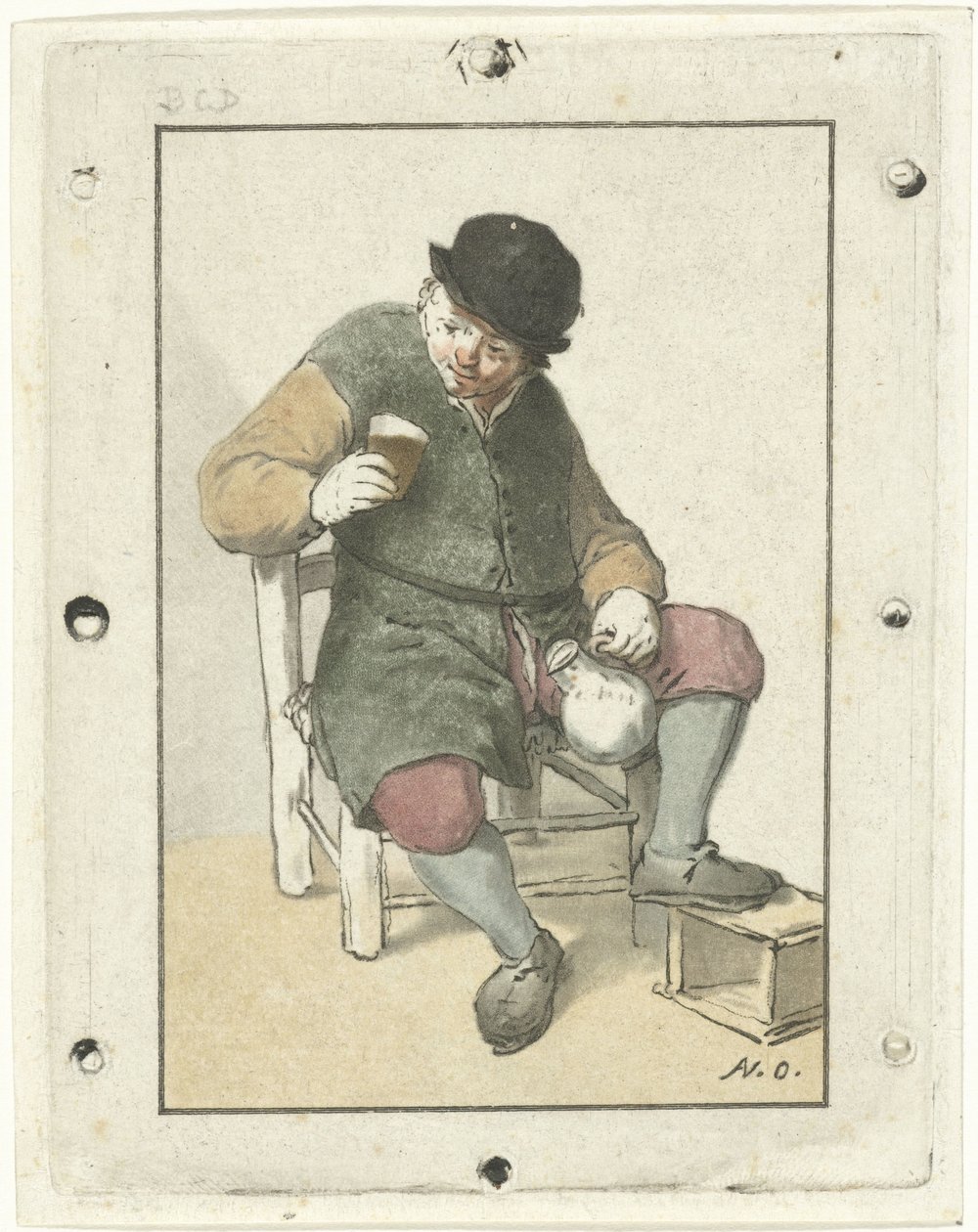 Sürahi ile oturan çiftçi by Cornelis Ploos van Amstel