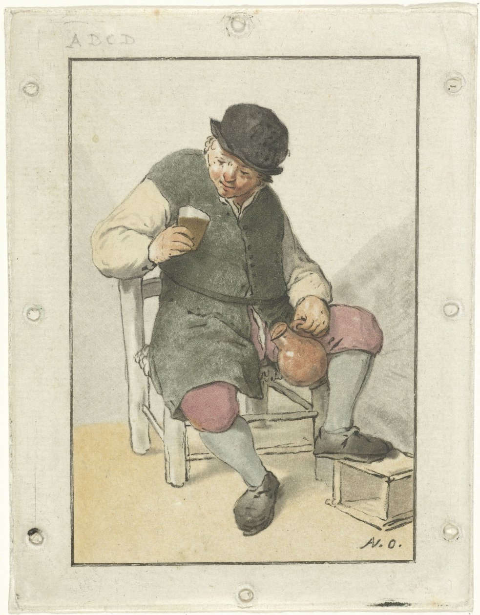 Sürahi ile oturan çiftçi by Cornelis Ploos van Amstel