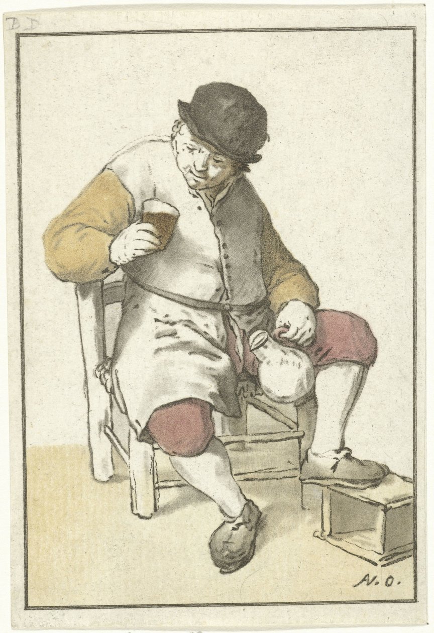 Sürahi ile oturan çiftçi by Cornelis Ploos van Amstel