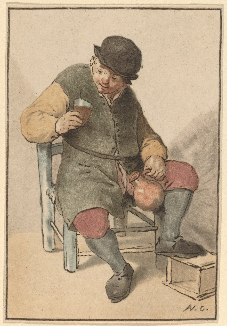 Sürahili Oturan Köylü by Cornelis Ploos van Amstel after Adriaen
