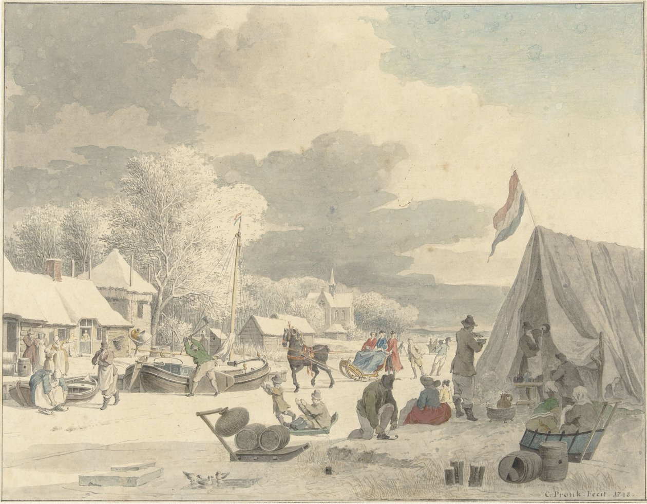 Donmuş bir kanalda buz eğlencesi by Cornelis Pronk