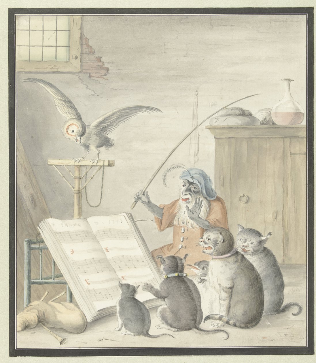 Kedi konseri ile iç by Cornelis Saftleven (possibly)