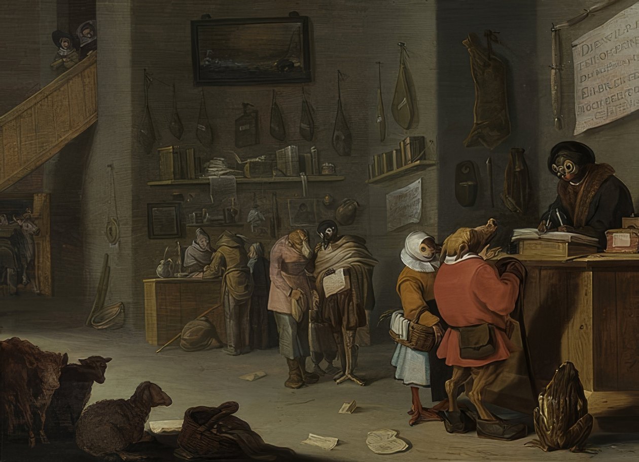 Bir inek üzerindeki anlaşmazlığın en az bir maliyeti daha vardır (bir inek için kim dava açar?). 1629 by Cornelis Saftleven