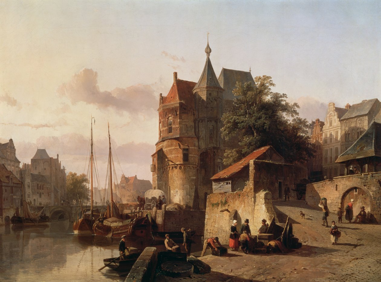 Hollanda Sahnesi: Kanalın Kıyısındaki Müstahkem Binalar by Cornelis Springer