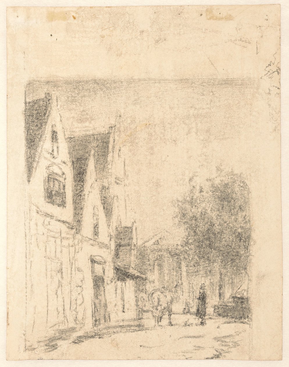 Bir at ve bir adam ile bir sokak görünümü by Cornelis Springer