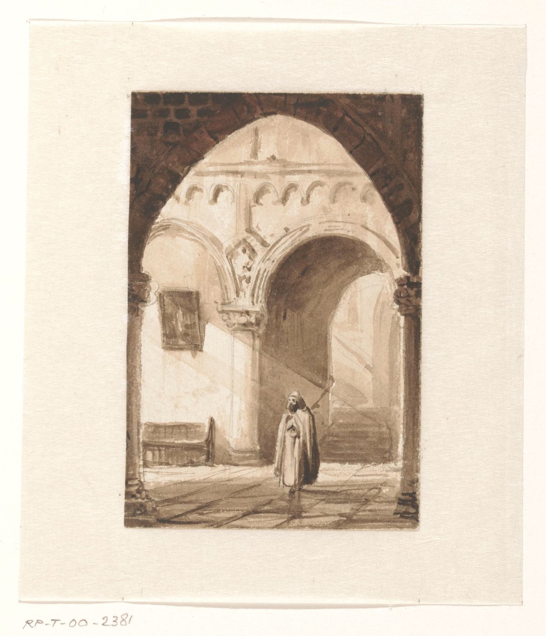 Bir keşiş ile bir kilisenin iç by Cornelis Springer