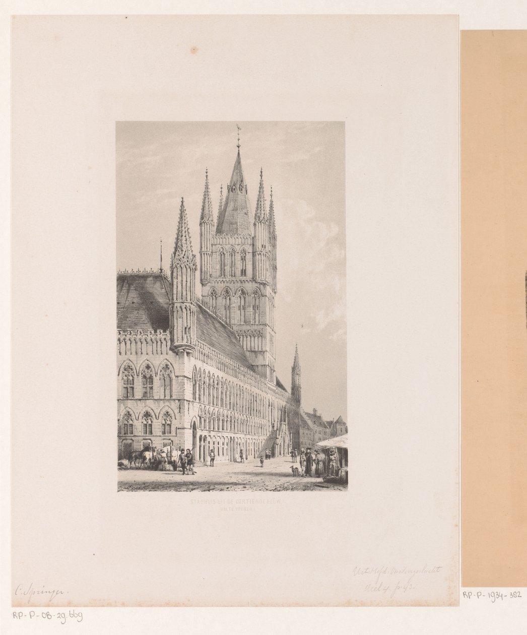 Ypres Kumaş Salonu On üçüncü yüzyıldan belediye binası (Halte Yperen) (nesne üzerindeki başlık) by Cornelis Springer