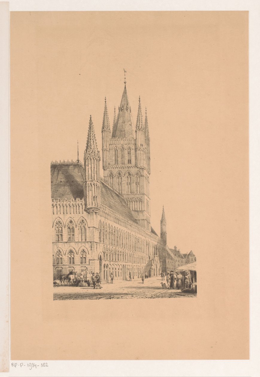 Ypres Kumaş Salonu On üçüncü yüzyıldan belediye binası (nesnedeki başlık) by Cornelis Springer