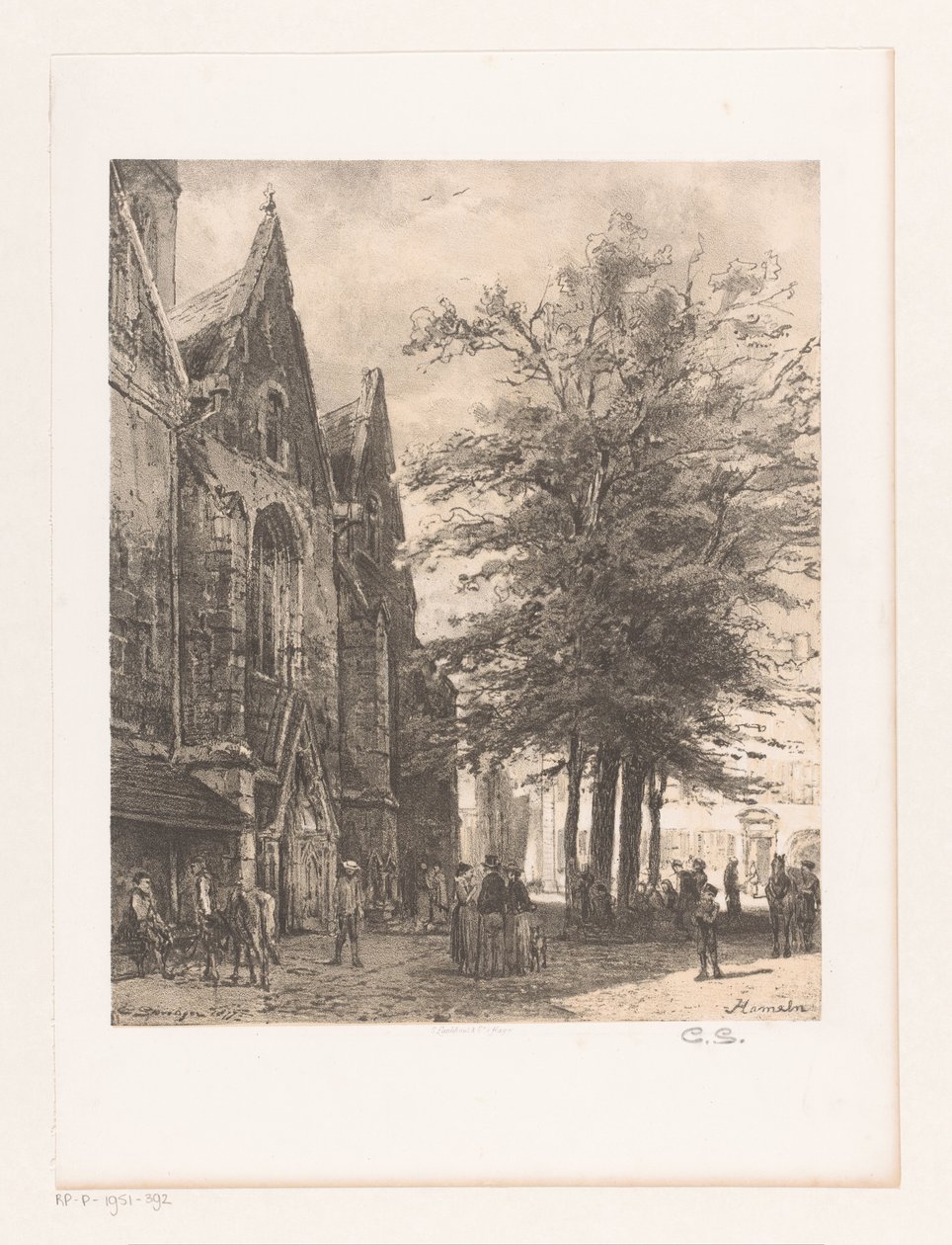 Hamelin Hameln'deki Pazar Kilisesi'nin önündeki insanlar (nesnedeki başlık) by Cornelis Springer
