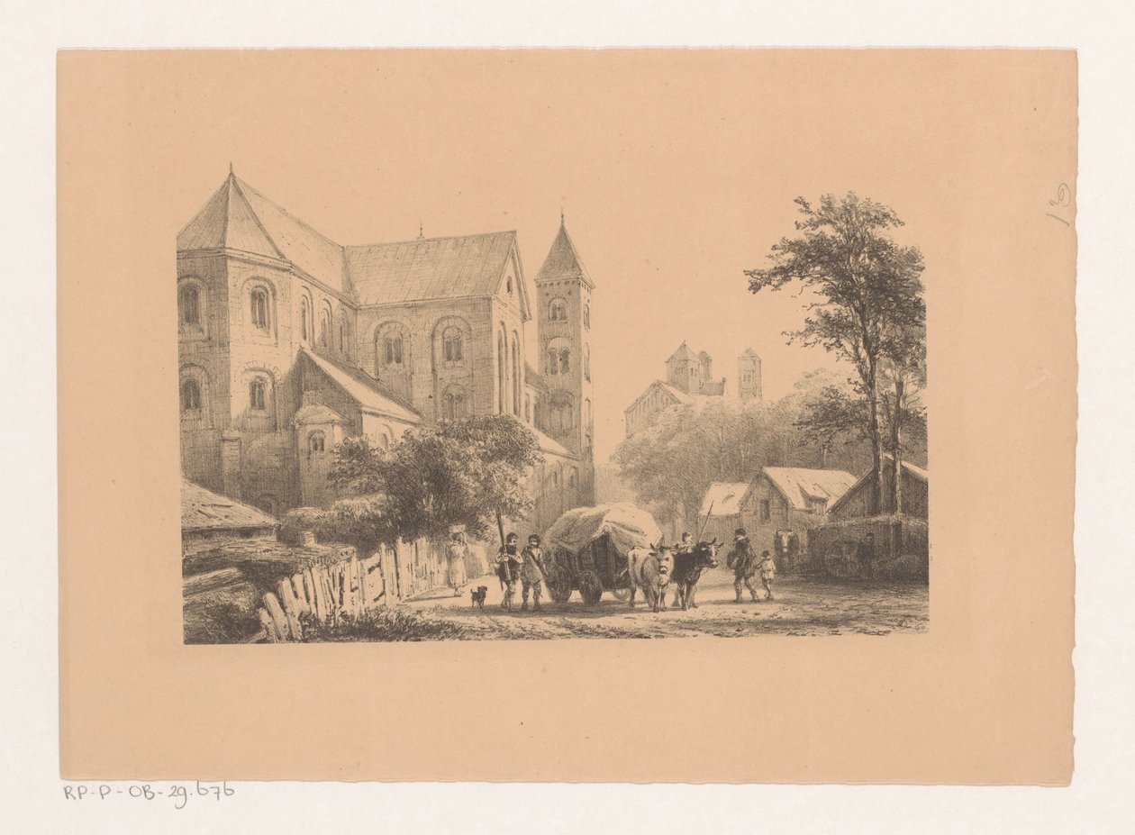 11. yüzyıl kilisesinin önünde vagonlu sığır Aziz Peter Kilisesi by Cornelis Springer