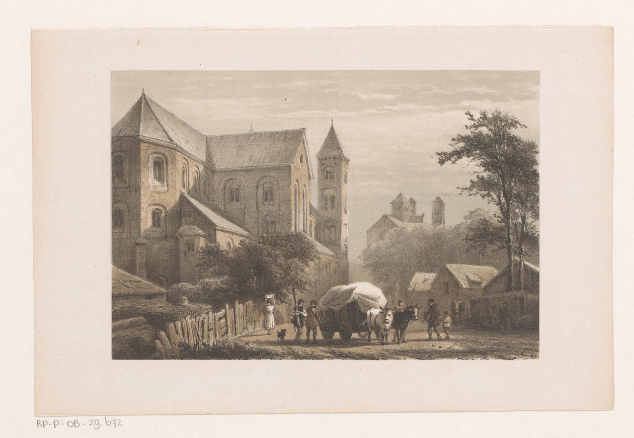 11. yüzyıl kilisesinin önünde vagonlu sığır Aziz Peter Kilisesi by Cornelis Springer