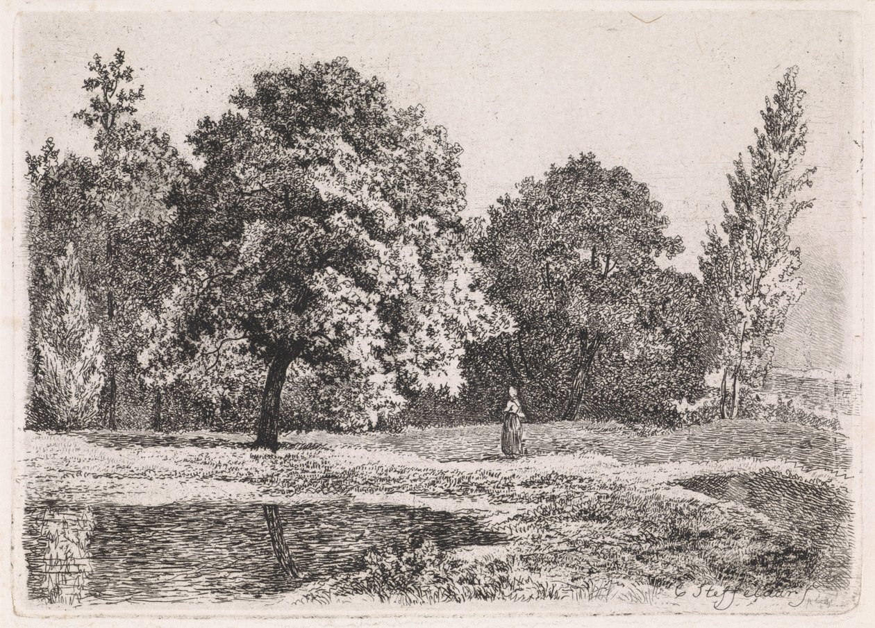 Ağaçlar, göl ve bir kadınla manzara Beşinci süit (dizi başlığı) by Cornelis Steffelaar