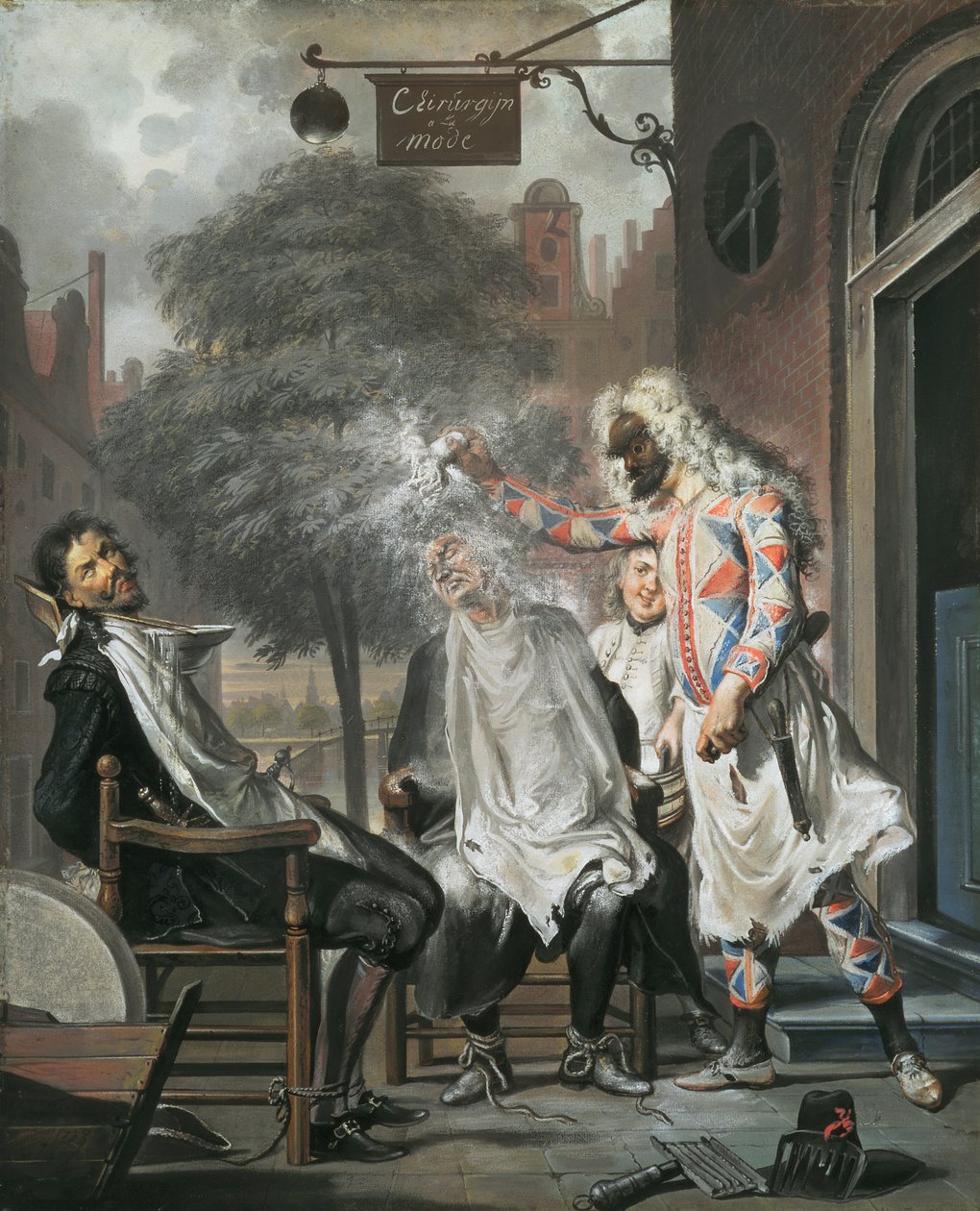 Harlequin, Sihirbaz ve Berber: The Rivals Exposed, 1738 by Cornelis Troost